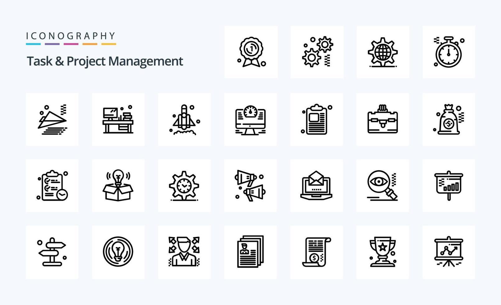 paquete de iconos de línea de gestión de 25 tareas y proyectos vector