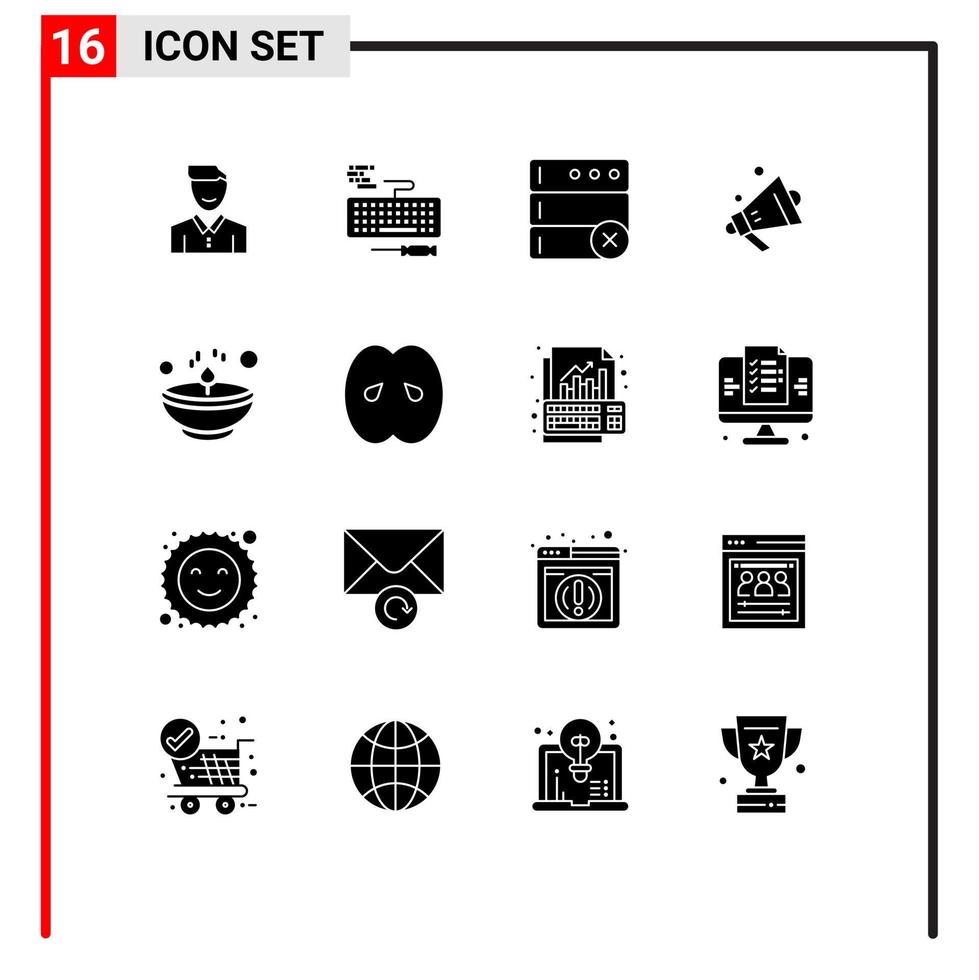 16 User Interface Solid Glyph Pack of modern Signs and Symbols of bright ecommerce keyboard speaker delete Editable Vector Design Elements