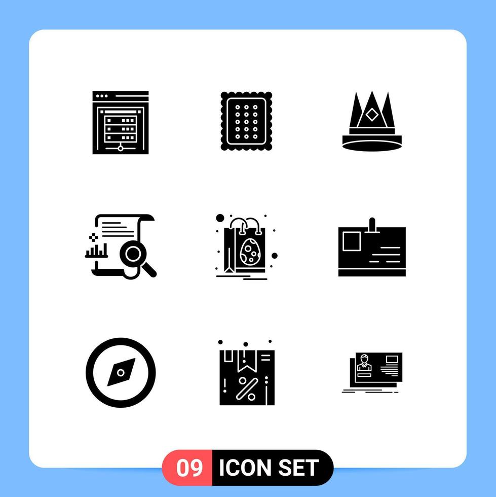 Pack of 9 Modern Solid Glyphs Signs and Symbols for Web Print Media such as file chart meal achievement first Editable Vector Design Elements