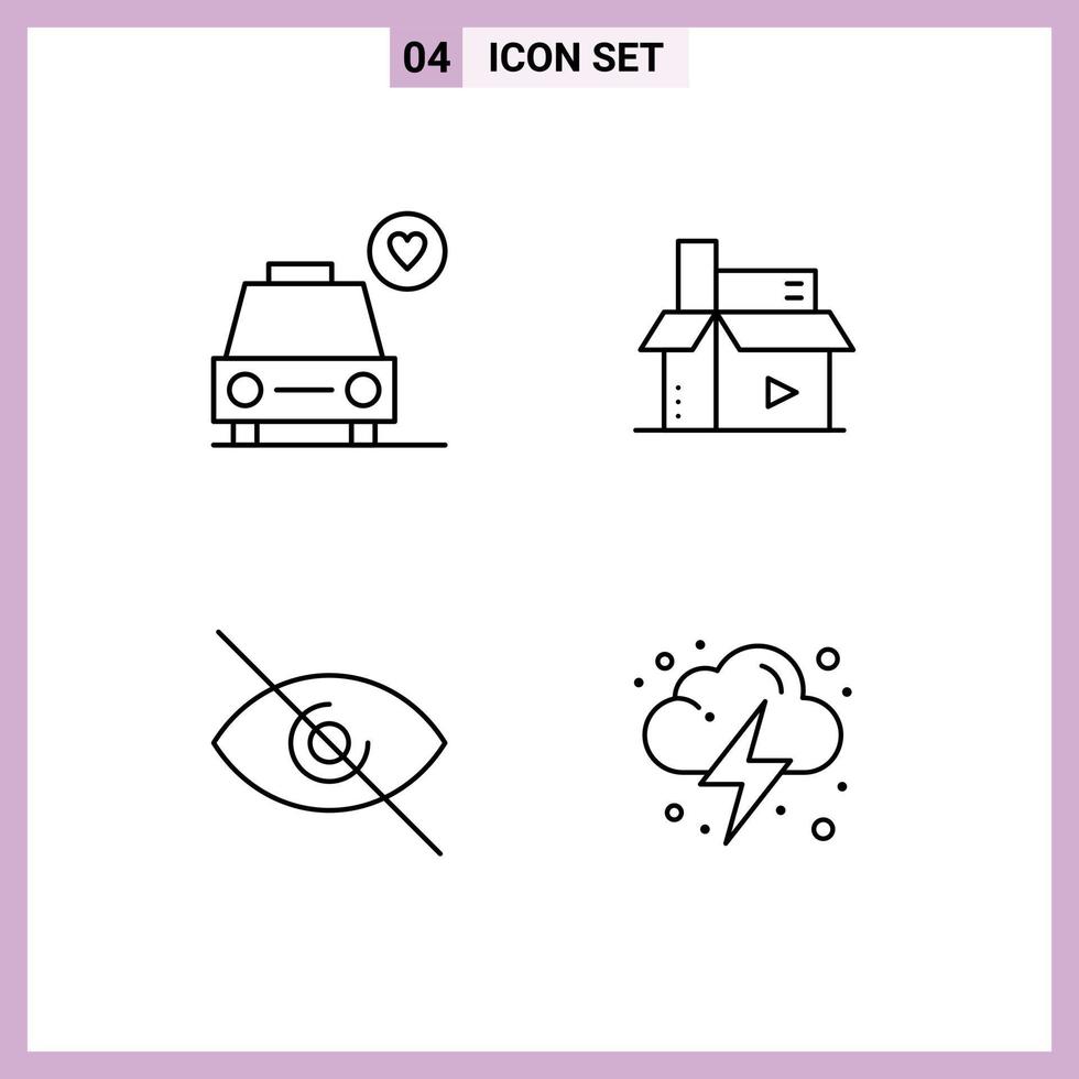 Set of 4 Modern UI Icons Symbols Signs for car deny content media electricity Editable Vector Design Elements