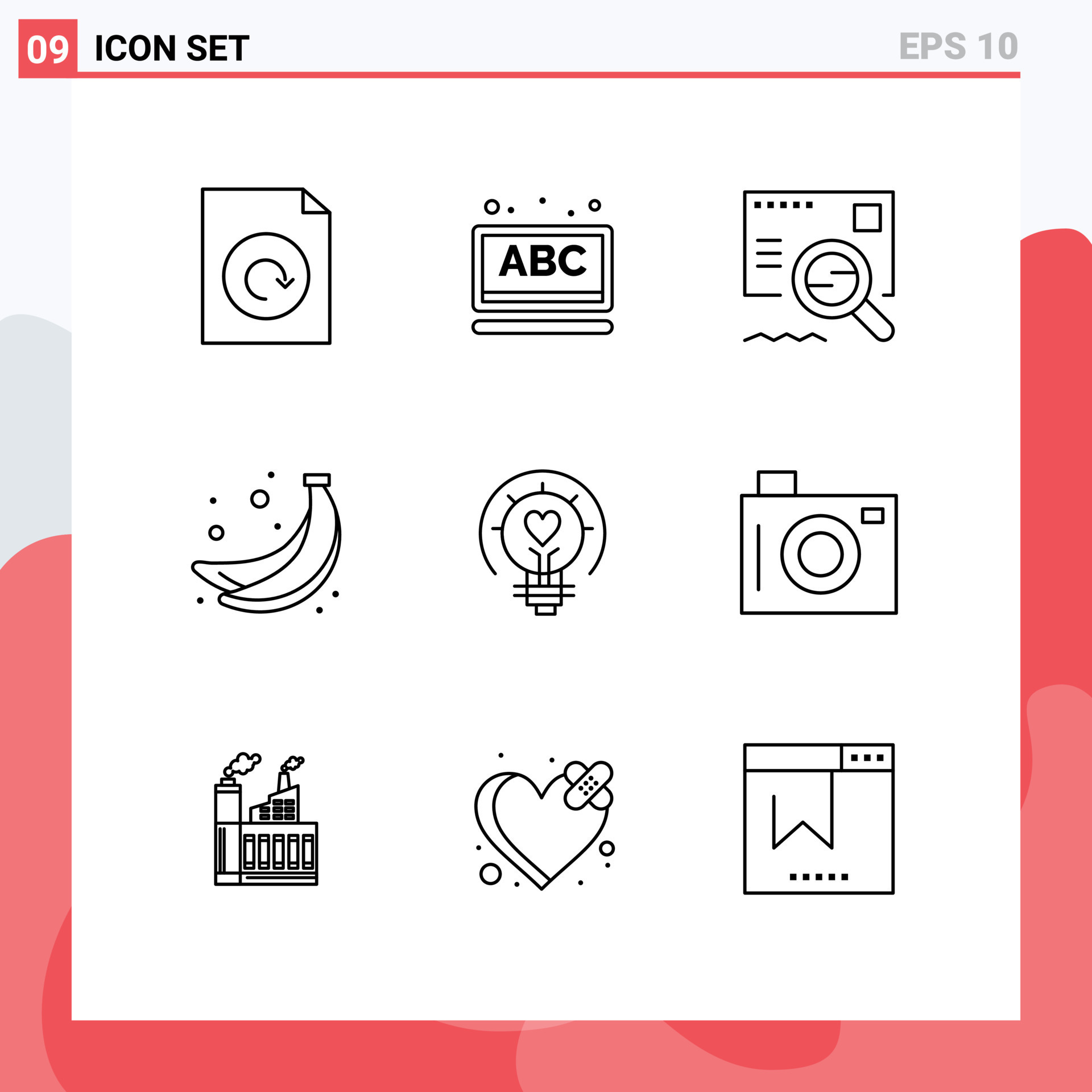 Universal Icon Symbols Group of 9 Modern Outlines of light bulb