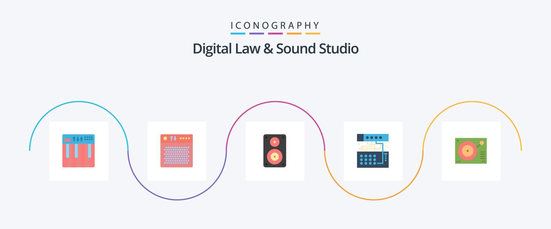 paquete de iconos de 5 planos de estudio de derecho y sonido digital que incluye dispositivo. cosa análoga. multimedia. profesional. altoparlante vector