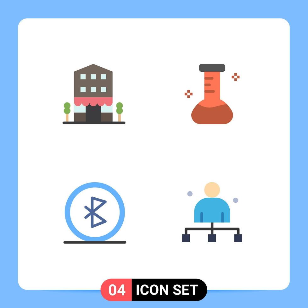 paquete de 4 signos y símbolos de iconos planos modernos para medios de impresión web, como elementos de diseño de vectores editables de la red de matraces frontales de la tienda de comunicación de edificios