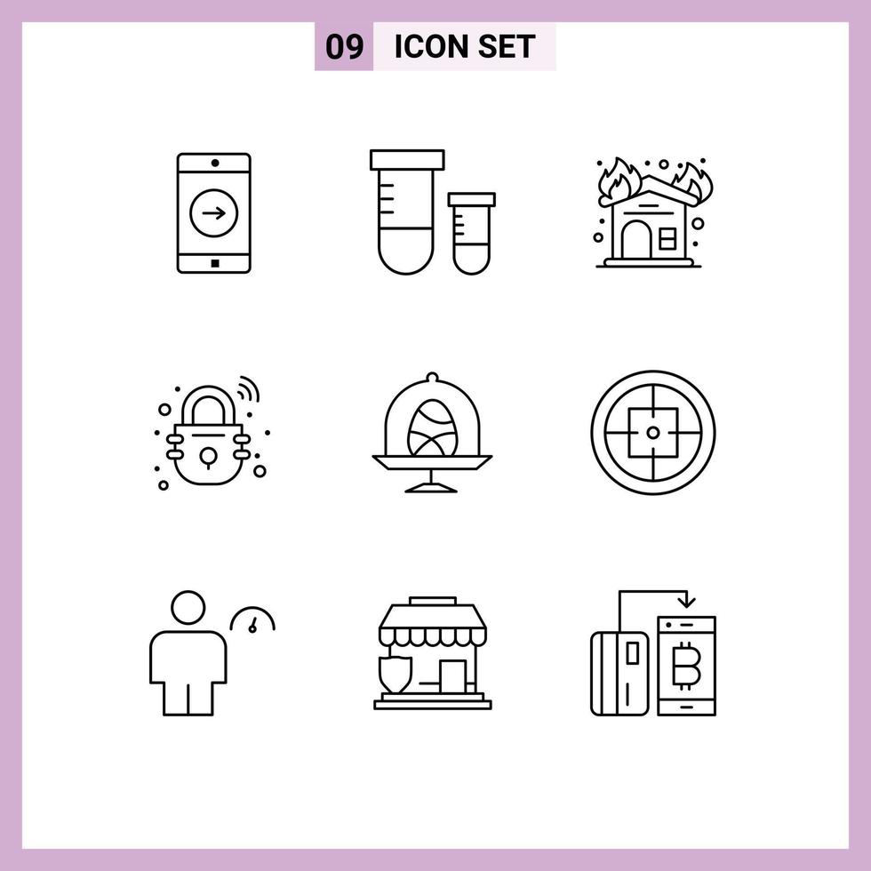 Universal Icon Symbols Group of 9 Modern Outlines of egg secure fire smart house Editable Vector Design Elements