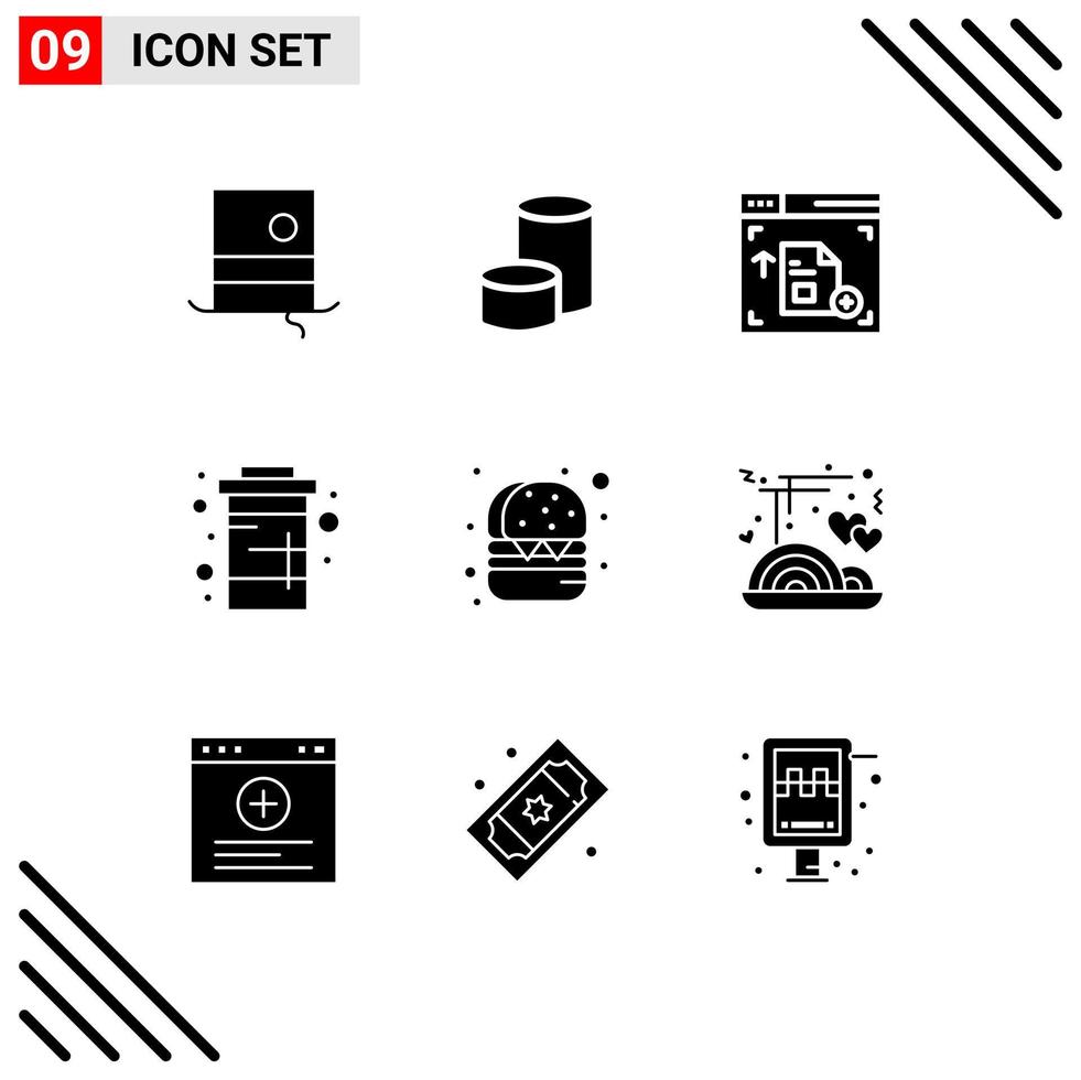 Stock Vector Icon Pack of 9 Line Signs and Symbols for fast food water interface soda diet Editable Vector Design Elements