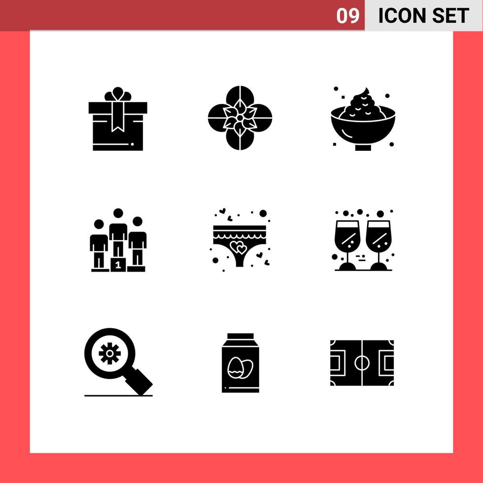 9 Universal Solid Glyphs Set for Web and Mobile Applications love winners food podium winners Editable Vector Design Elements