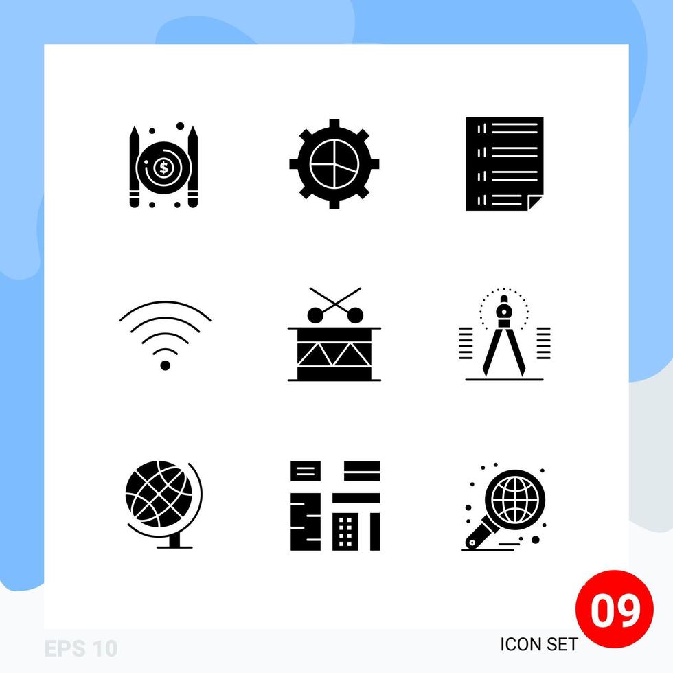 Universal Icon Symbols Group of 9 Modern Solid Glyphs of festival christmas data wifi connection Editable Vector Design Elements