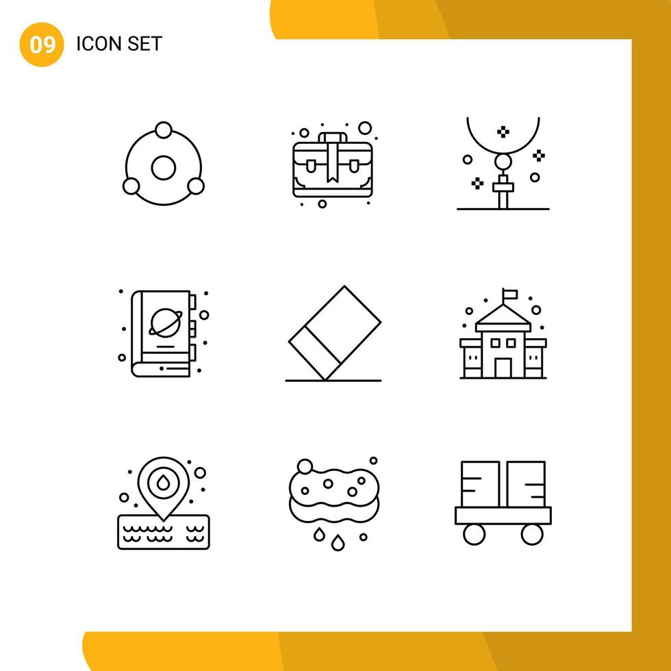 Universal Icon Symbols Group of 9 Modern Outlines of space planet cross fiction necklace Editable Vector Design Elements