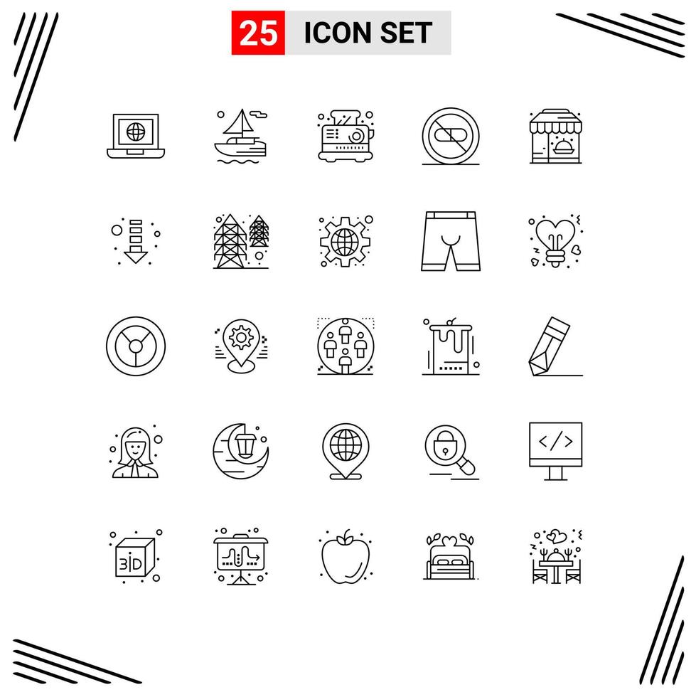 Set of 25 Commercial Lines pack for life medical electrical hospital clinic Editable Vector Design Elements