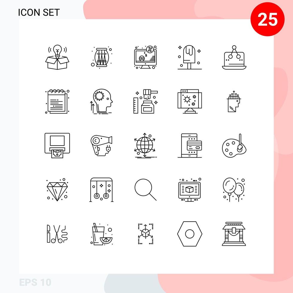 Universal Icon Symbols Group of 25 Modern Lines of sweet ice computer dessert screen Editable Vector Design Elements