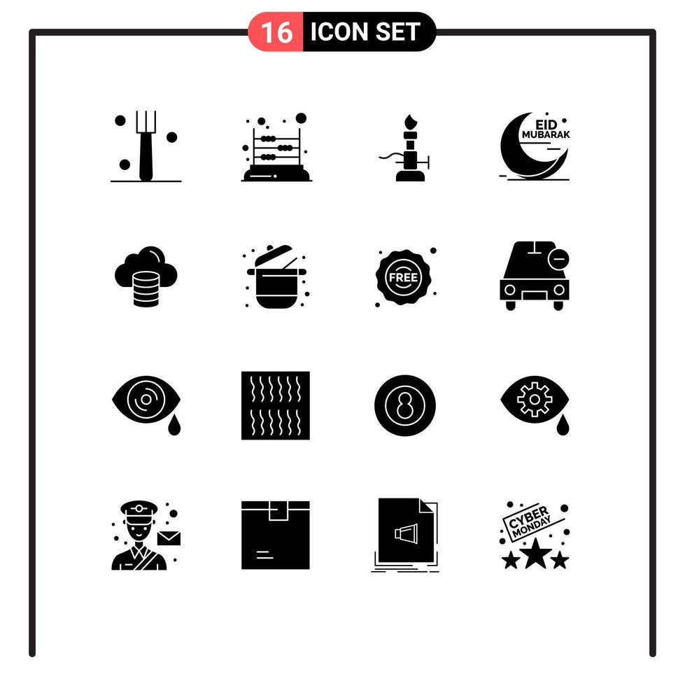 Universal Icon Symbols Group of 16 Modern Solid Glyphs of muslim moon fire mubarak torch Editable Vector Design Elements