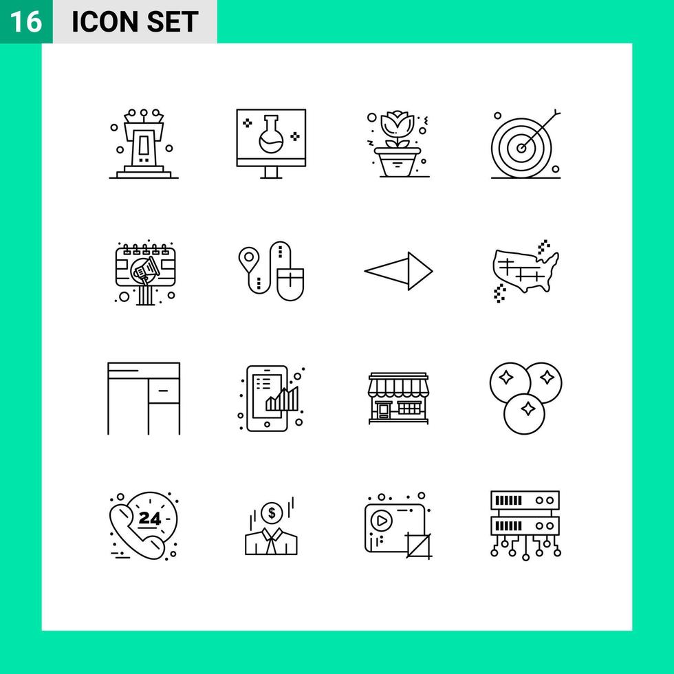 Mobile Interface Outline Set of 16 Pictograms of ad marketing ecolab goal advertising Editable Vector Design Elements