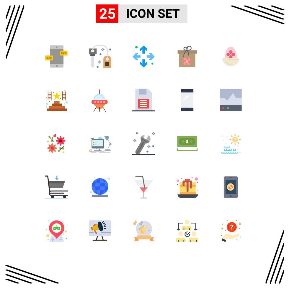 Mobile Interface Flat Color Set of 25 Pictograms of easter boiled enlarge spring box Editable Vector Design Elements