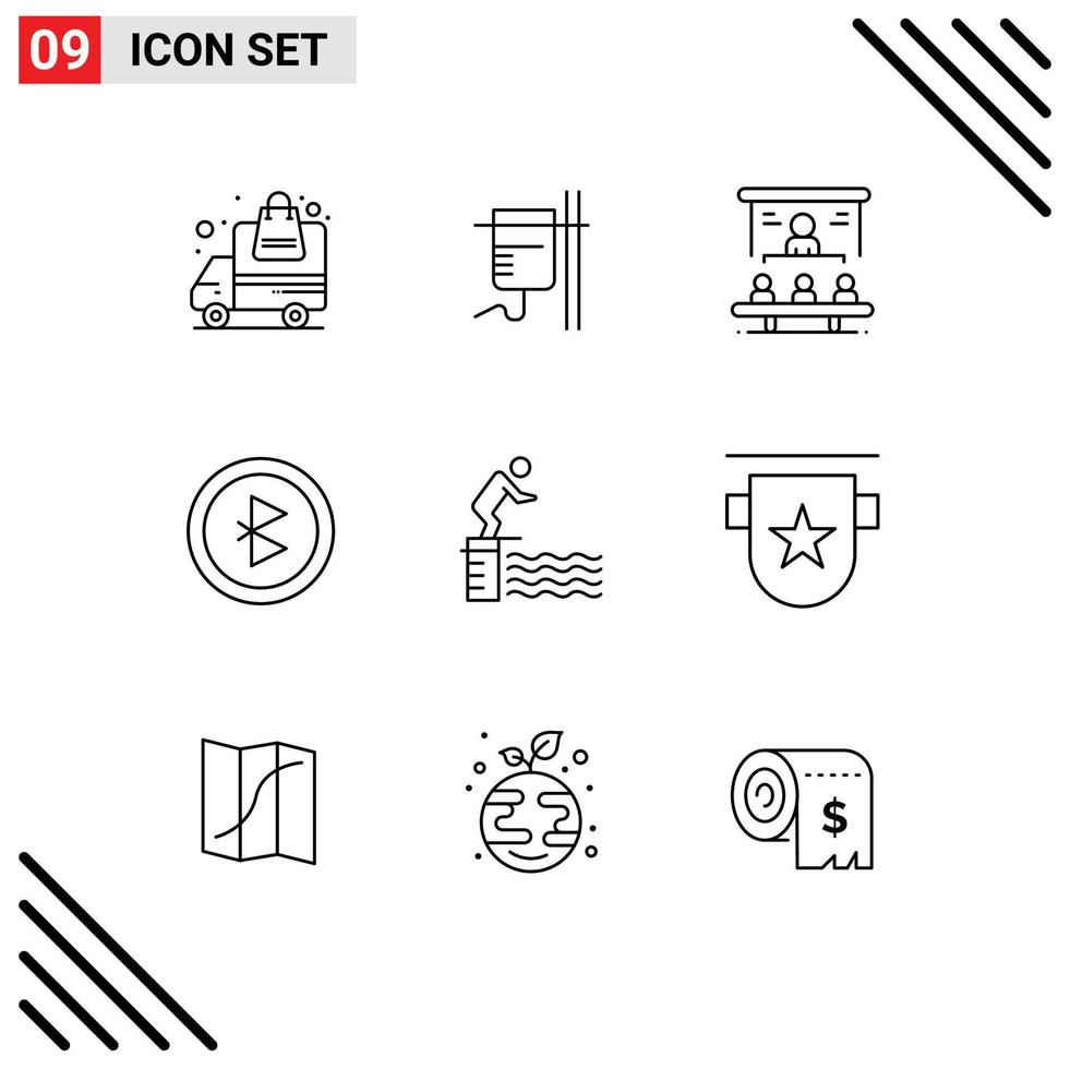 Modern Set of 9 Outlines and symbols such as jump signal business connection projector Editable Vector Design Elements