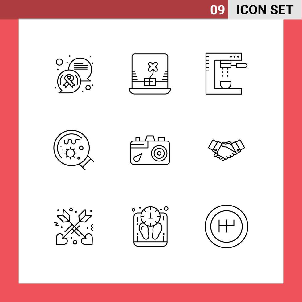 Set of 9 Modern UI Icons Symbols Signs for education science drinks magnifier germs Editable Vector Design Elements