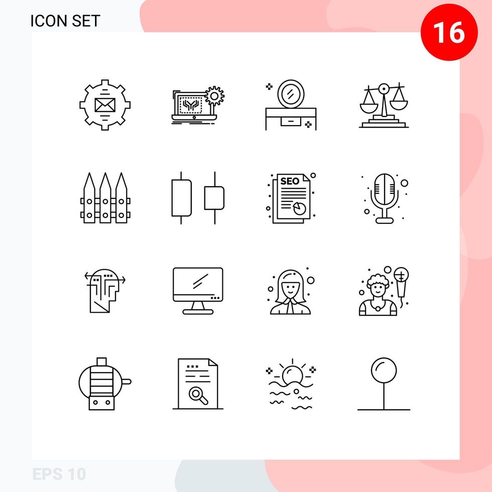 paquete de iconos de vectores de stock de 16 signos y símbolos de línea para la ingeniería de equilibrio de decisiones mesa de espejo tocador elementos de diseño de vectores editables