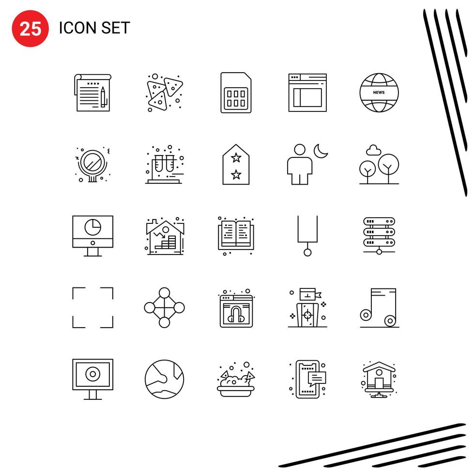 Stock Vector Icon Pack of 25 Line Signs and Symbols for global communication web card secure sim card Editable Vector Design Elements