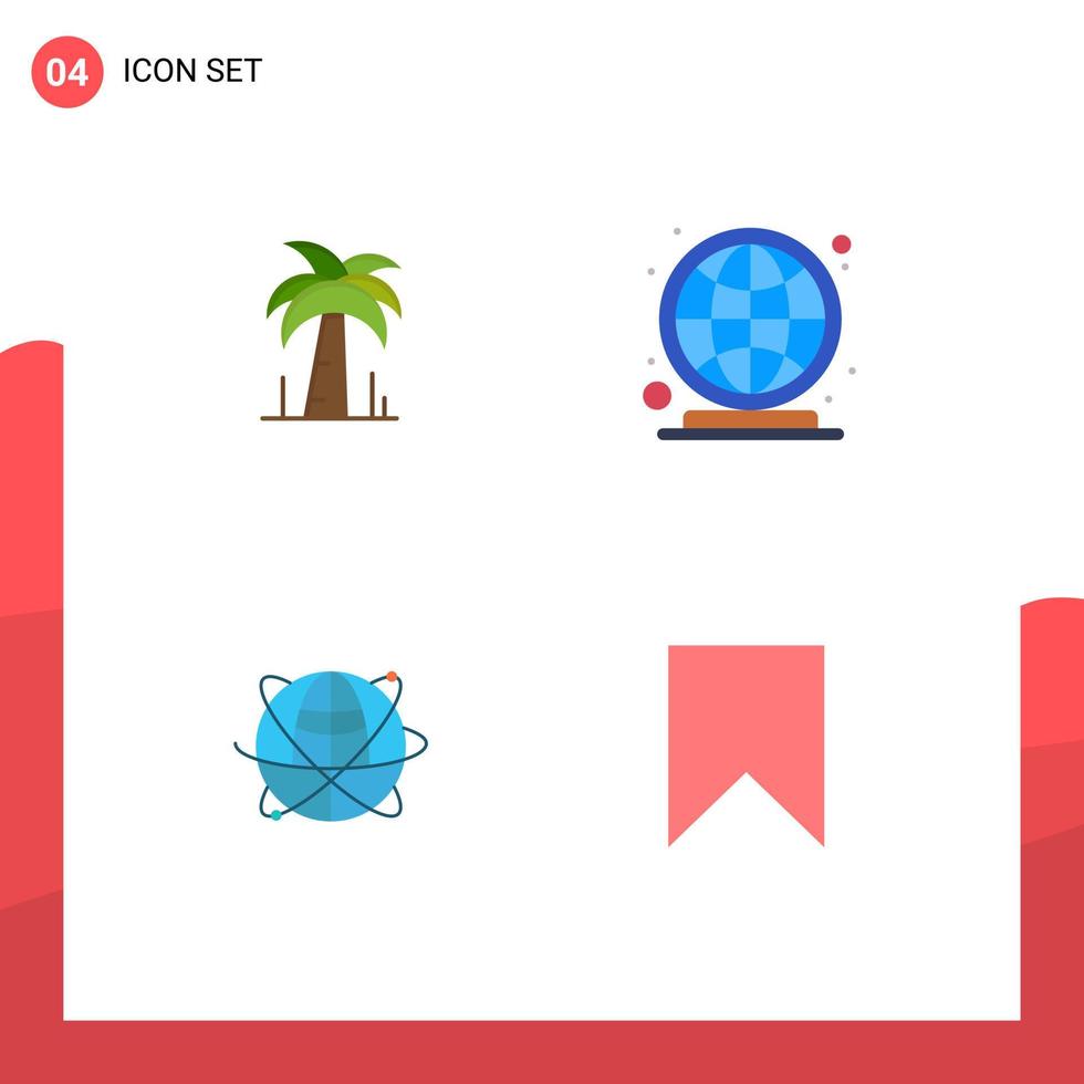 4 User Interface Flat Icon Pack of modern Signs and Symbols of palm data earth market place internet Editable Vector Design Elements