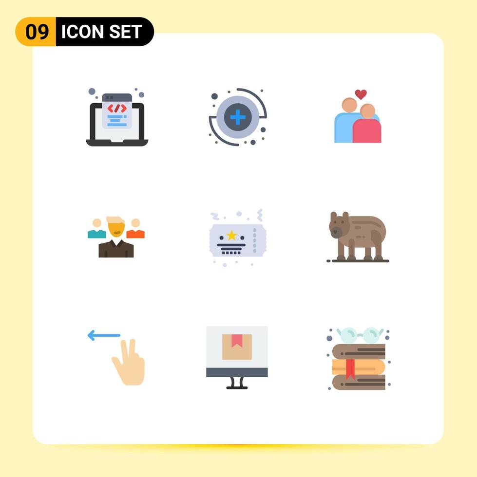 9 User Interface Flat Color Pack of modern Signs and Symbols of celebration squard couple manager team Editable Vector Design Elements