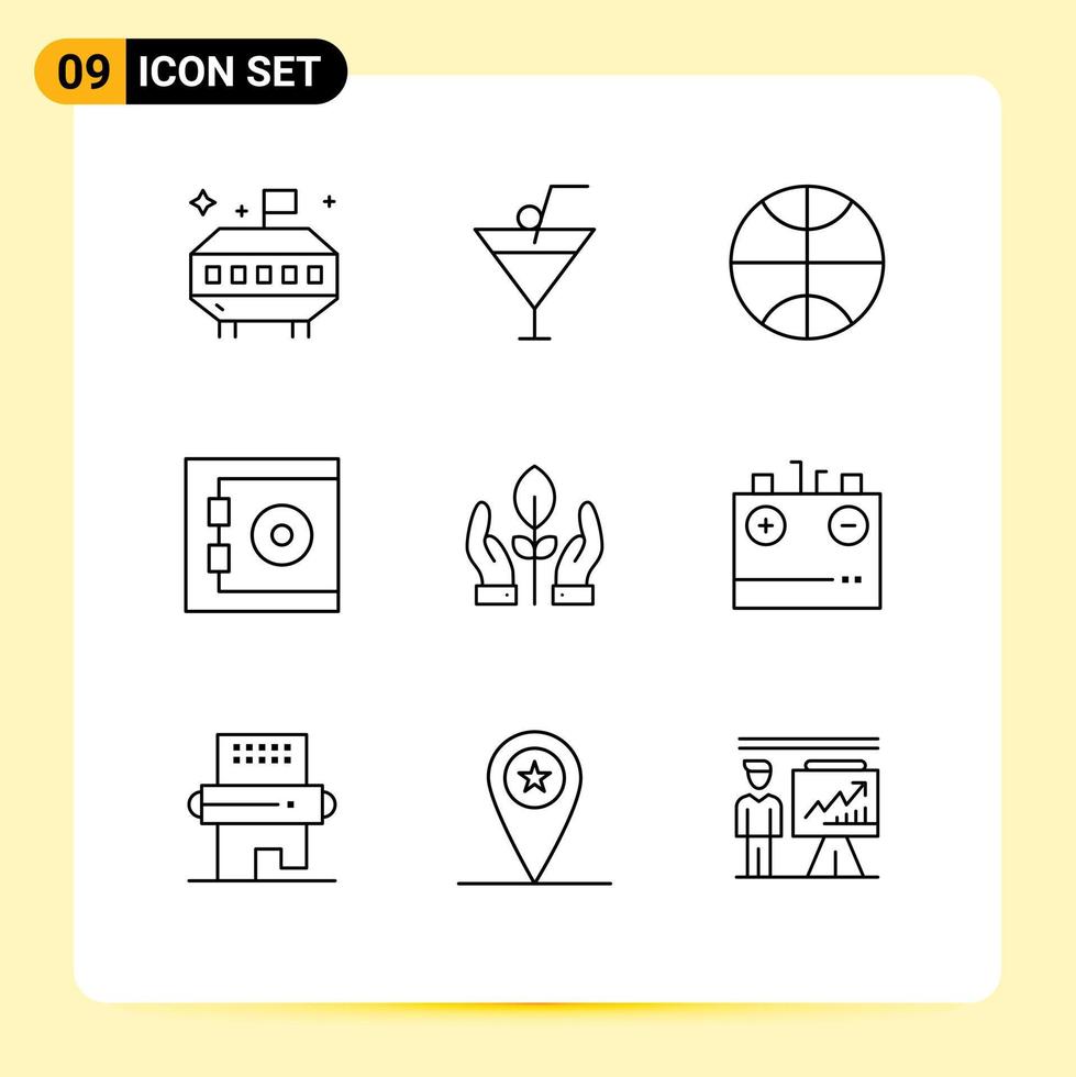 Group of 9 Modern Outlines Set for charging battery bank energy plant Editable Vector Design Elements