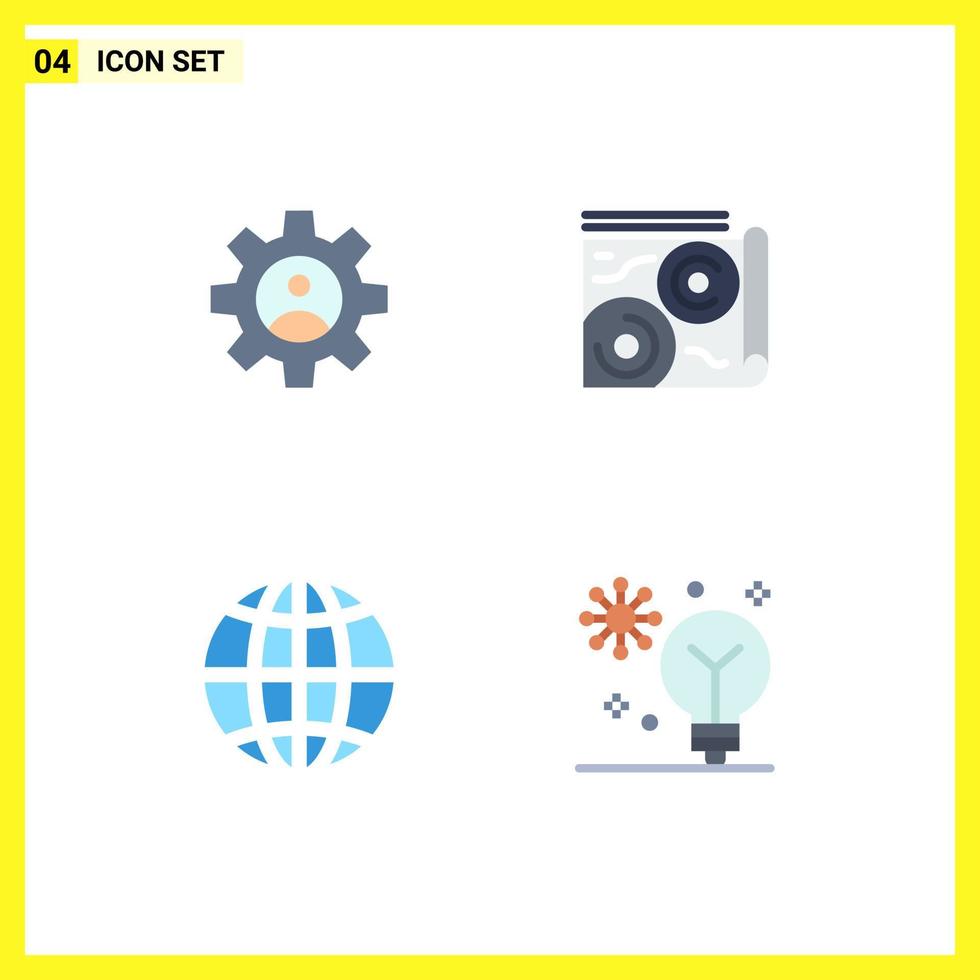 User Interface Pack of 4 Basic Flat Icons of gear global use guide internet Editable Vector Design Elements