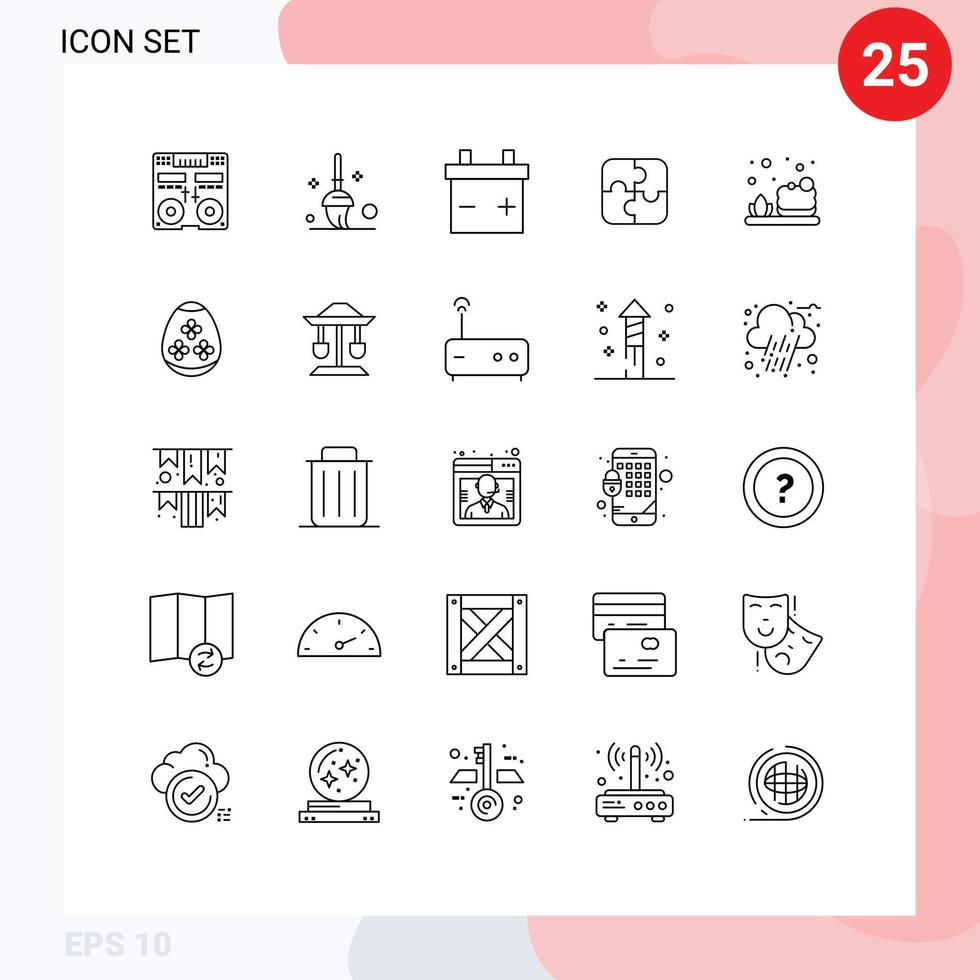 Universal Icon Symbols Group of 25 Modern Lines of egg soap battery cleaning teamwork Editable Vector Design Elements