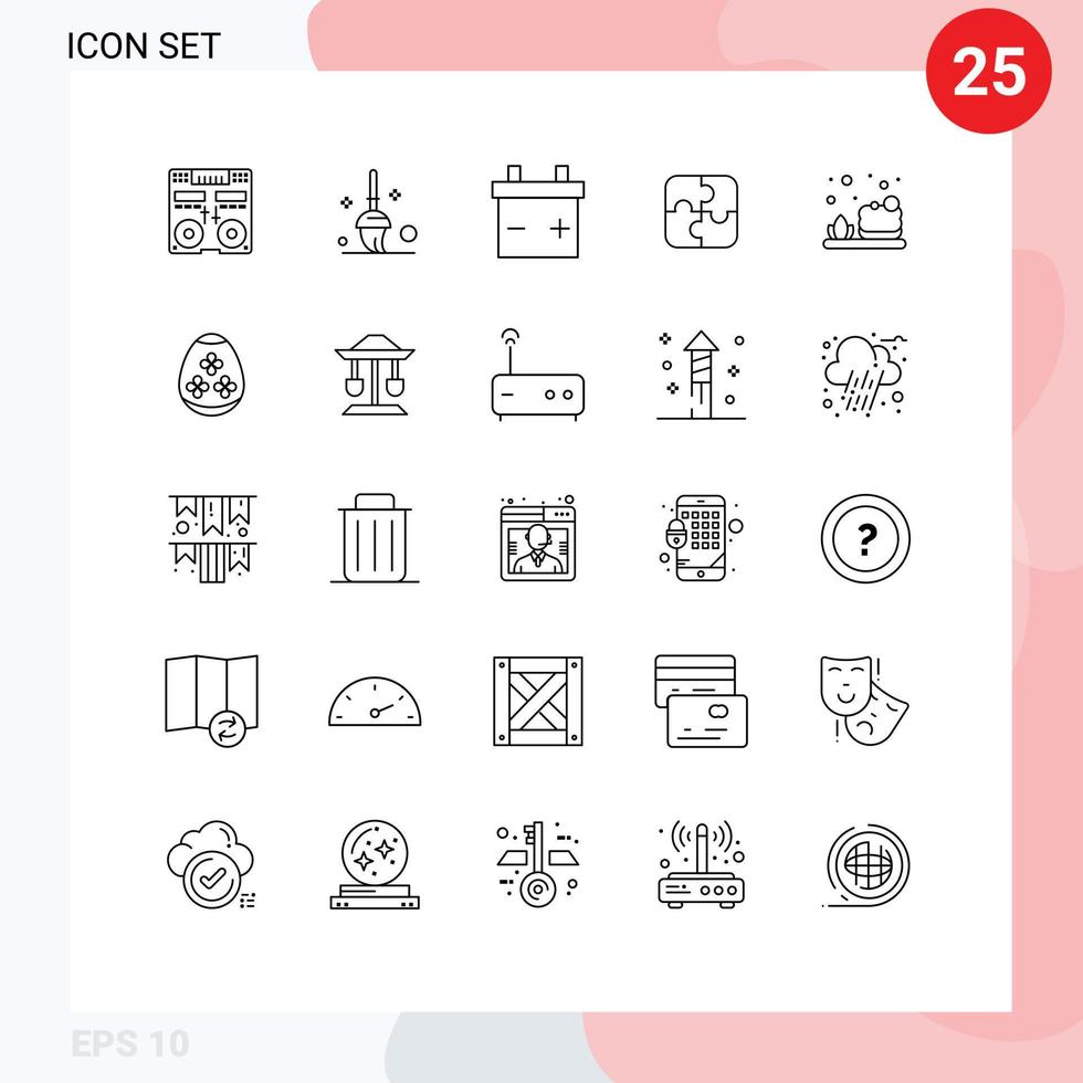 grupo de símbolos de iconos universales de 25 líneas modernas de limpieza de baterías de jabón de huevo trabajo en equipo elementos de diseño de vectores editables