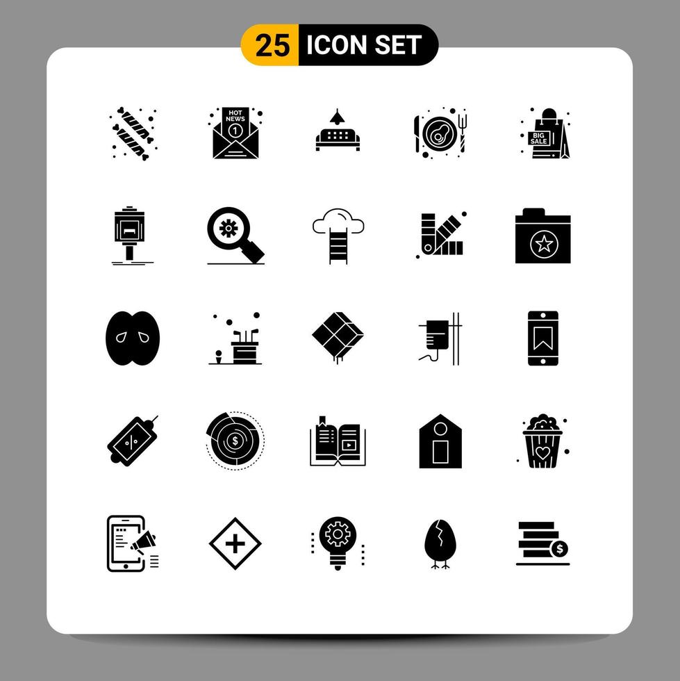 Group of 25 Solid Glyphs Signs and Symbols for promotion egg report breakfast home Editable Vector Design Elements