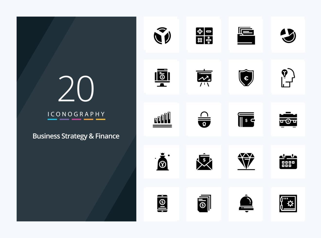 20 Business Strategy And Finance Solid Glyph icon for presentation vector