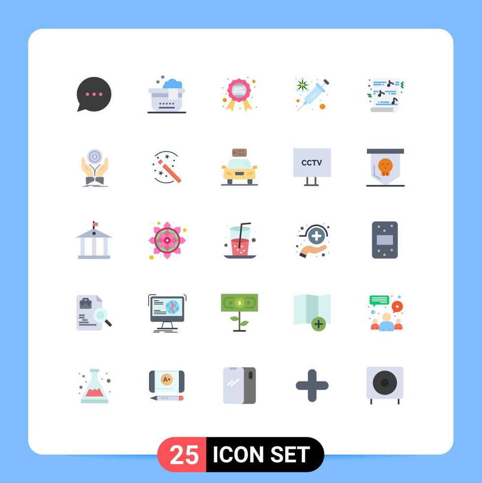 Set of 25 Modern UI Icons Symbols Signs for music christmas guaranteed label virus protection Editable Vector Design Elements