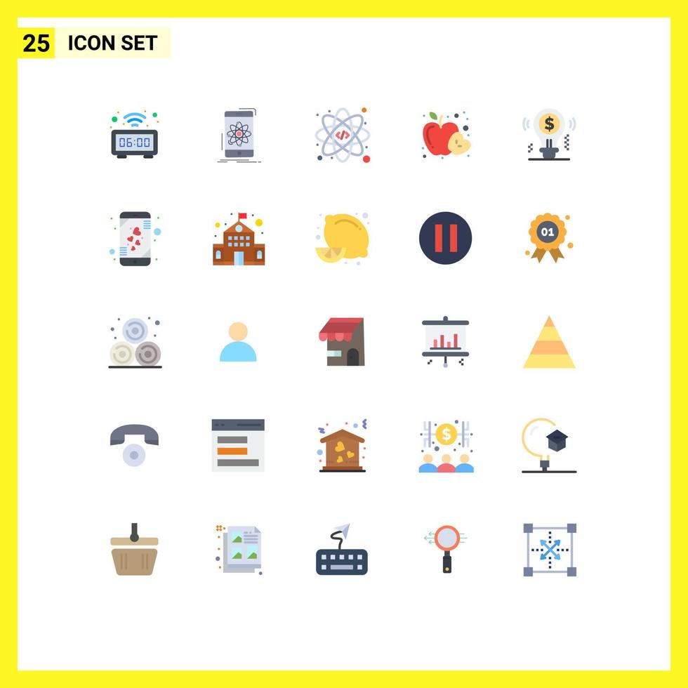Modern Set of 25 Flat Colors Pictograph of idea fruit research food coding Editable Vector Design Elements