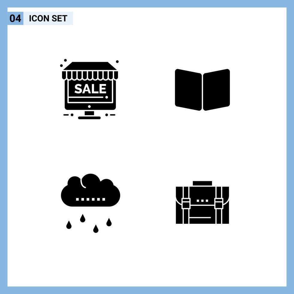 Editable Vector Line Pack of 4 Simple Solid Glyphs of monitor cloud shop page rainy Editable Vector Design Elements