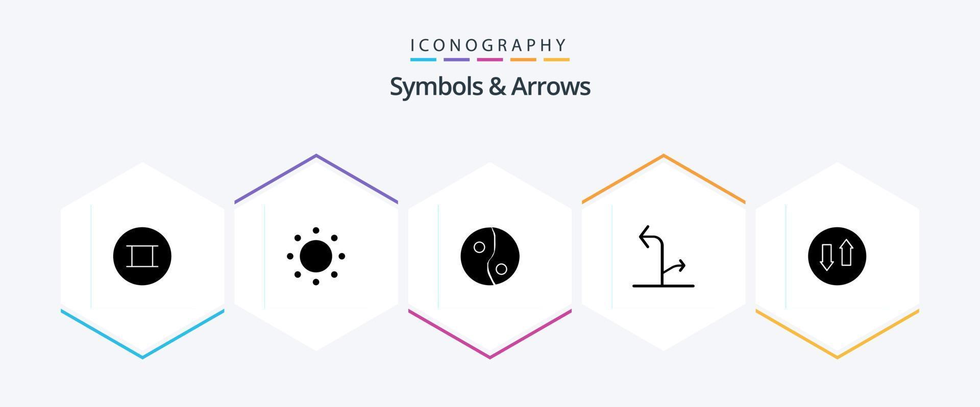 Symbols and Arrows 25 Glyph icon pack including . streaming. yin. down. traffic vector