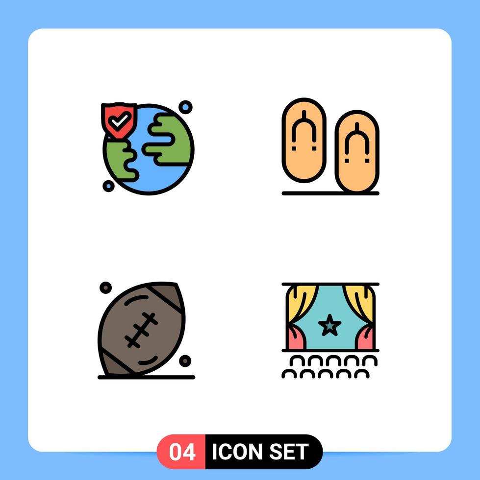 4 User Interface Filledline Flat Color Pack of modern Signs and Symbols of world football flip travel rugby Editable Vector Design Elements