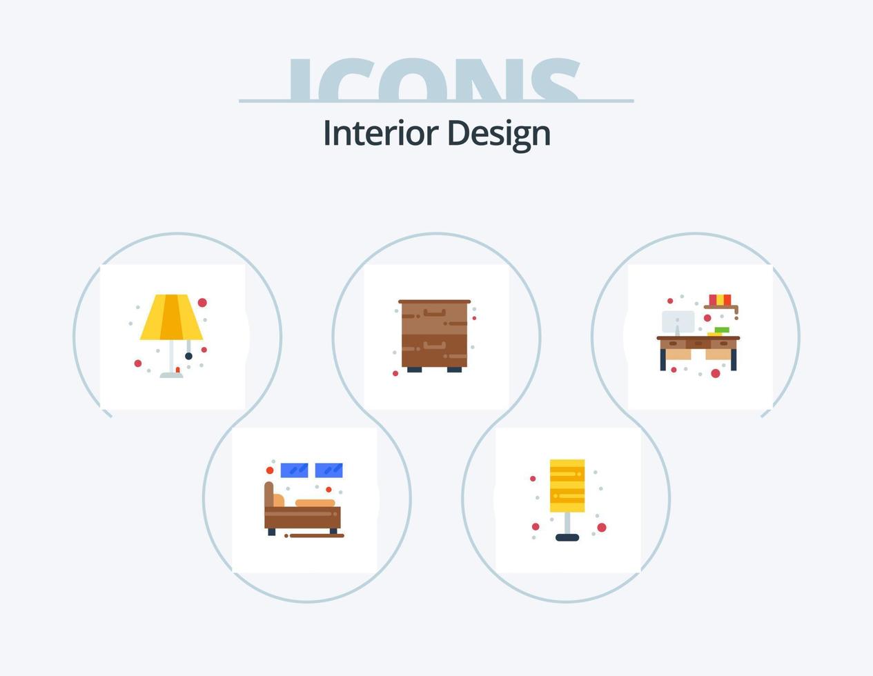 diseño de interiores paquete de iconos planos 5 diseño de iconos. mueble. armario. lámpara. gabinete. ligero vector