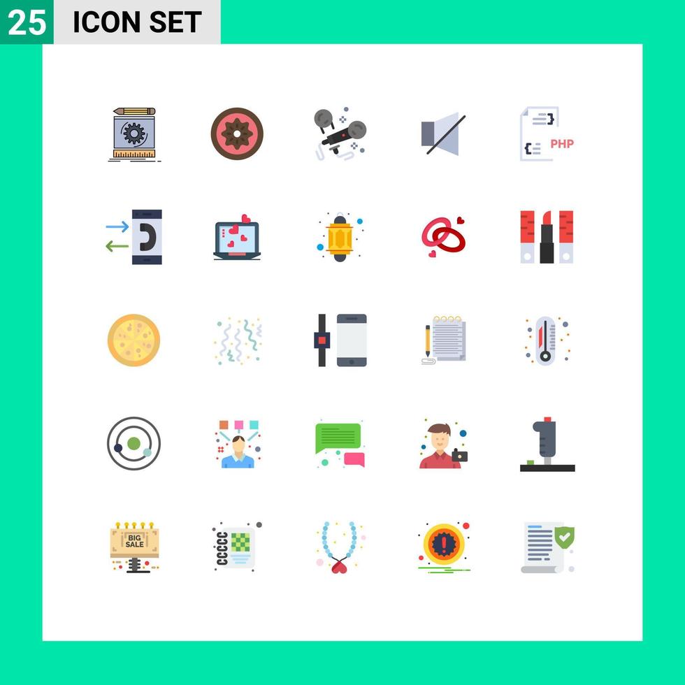 25 User Interface Flat Color Pack of modern Signs and Symbols of twitter off kiwi bell party Editable Vector Design Elements