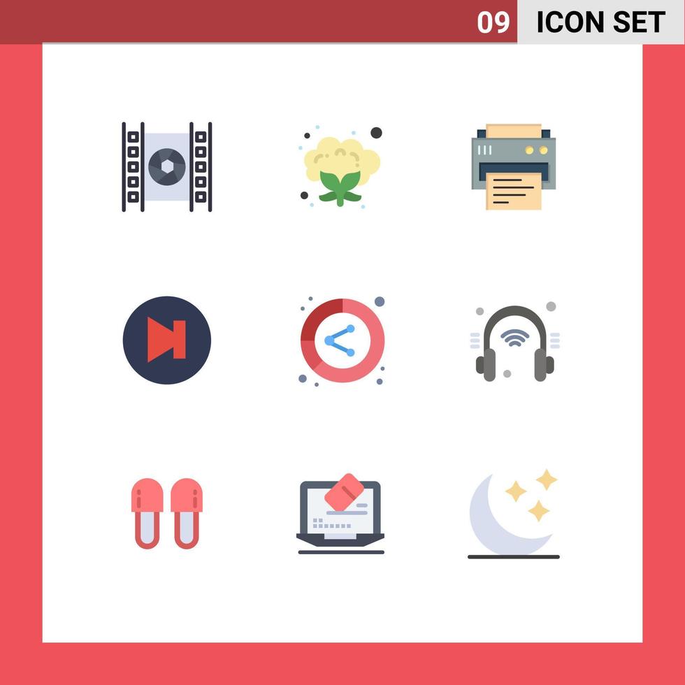 Mobile Interface Flat Color Set of 9 Pictograms of lead conversion print analysis multimedia Editable Vector Design Elements