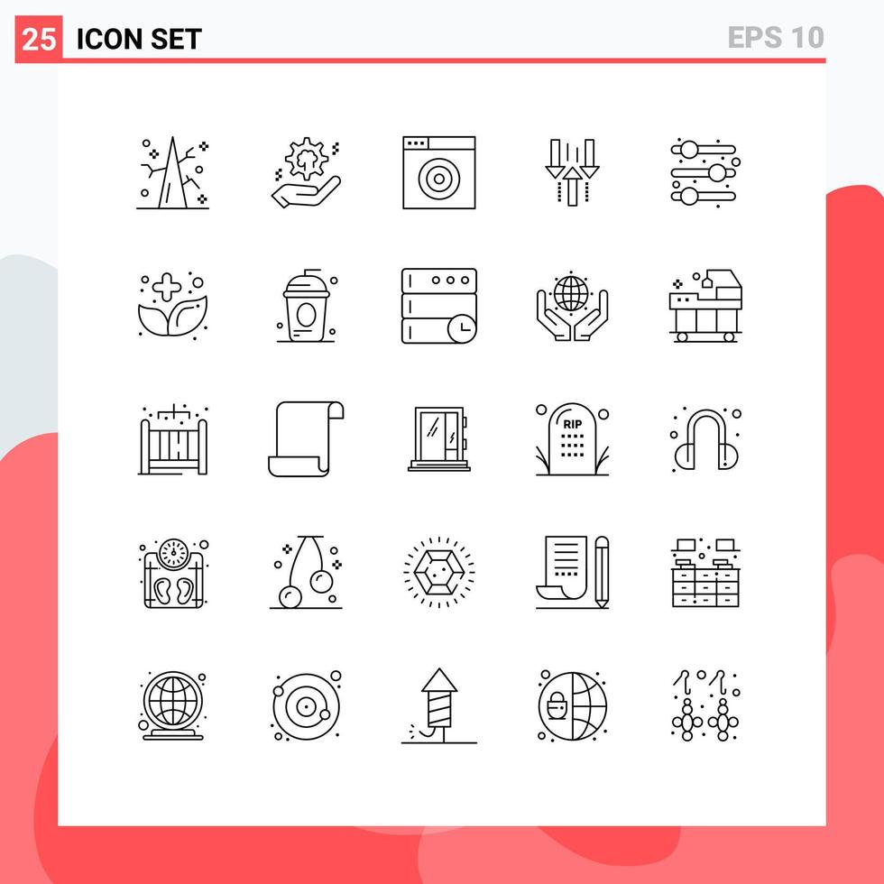 User Interface Pack of 25 Basic Lines of adjust upload solution up arrow Editable Vector Design Elements