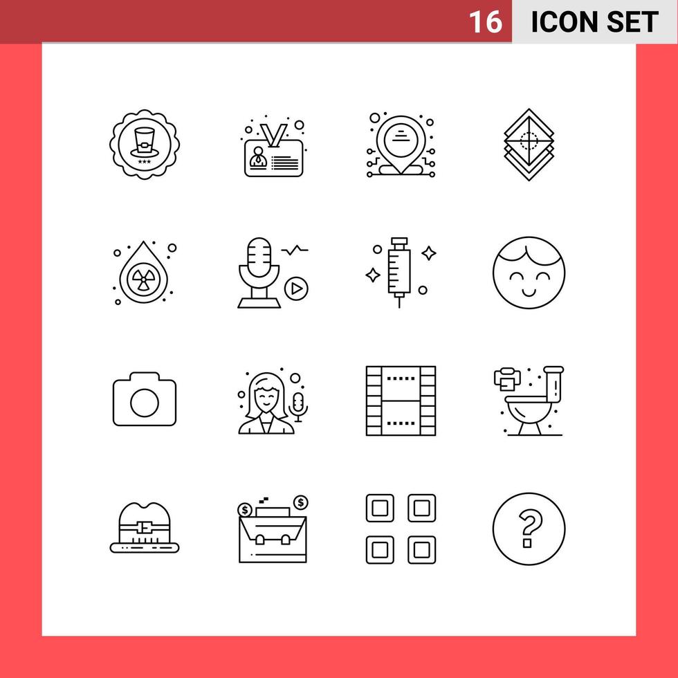 Group of 16 Outlines Signs and Symbols for drop layer address stack design Editable Vector Design Elements