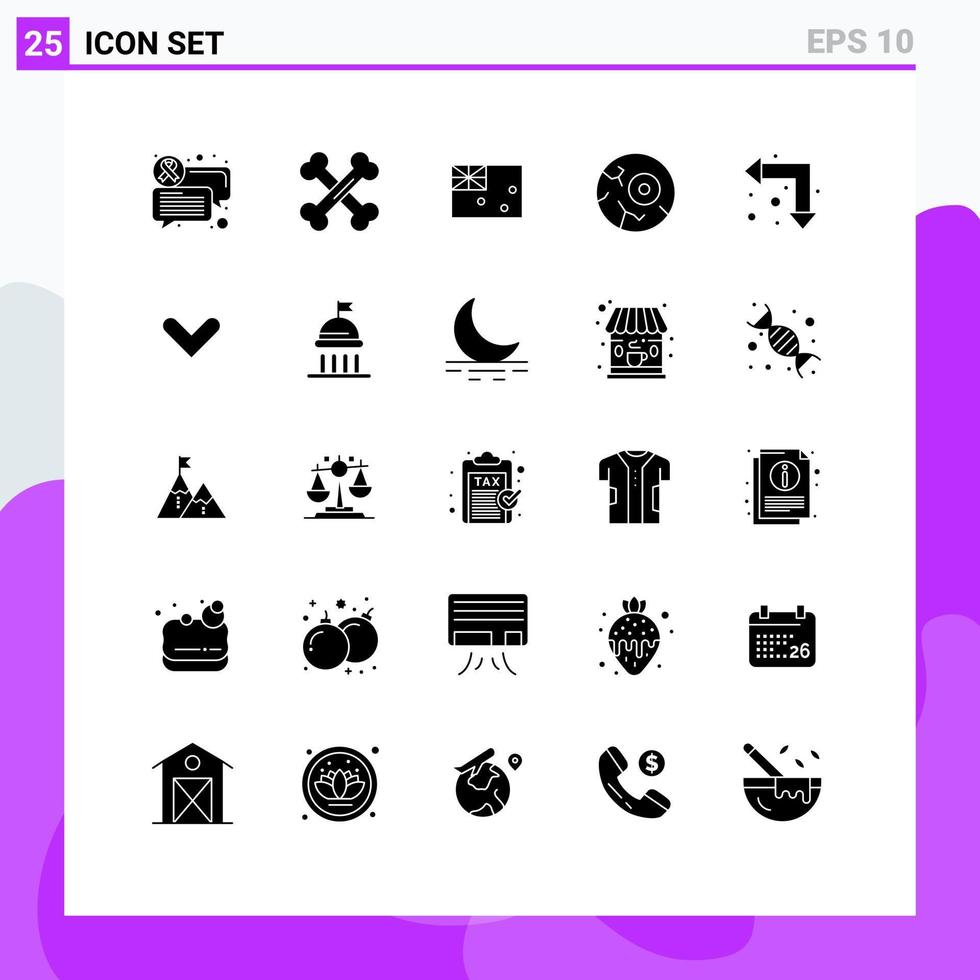 Group of 25 Solid Glyphs Signs and Symbols for up left arrow australia space moon Editable Vector Design Elements