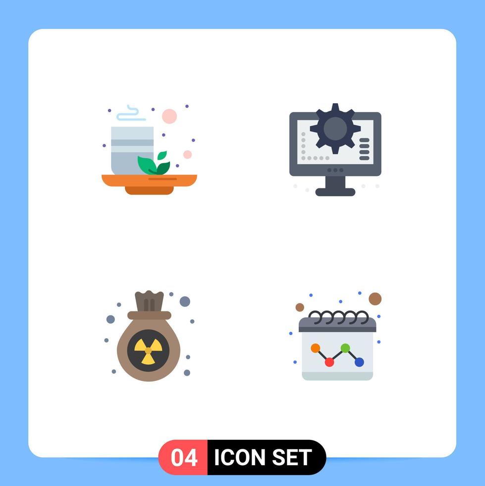 Group of 4 Flat Icons Signs and Symbols for cup pollution health process waste Editable Vector Design Elements