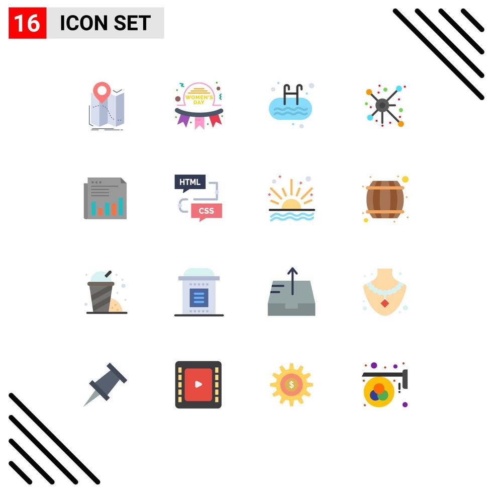 16 Universal Flat Color Signs Symbols of share distribute women swim pool Editable Pack of Creative Vector Design Elements
