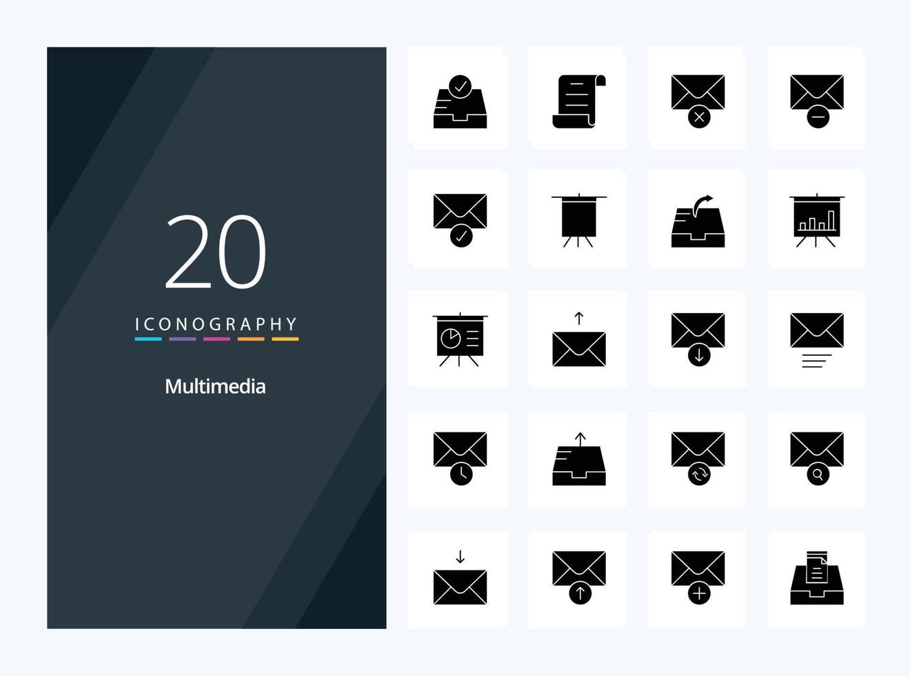 20 Multimedia Solid Glyph icon for presentation vector