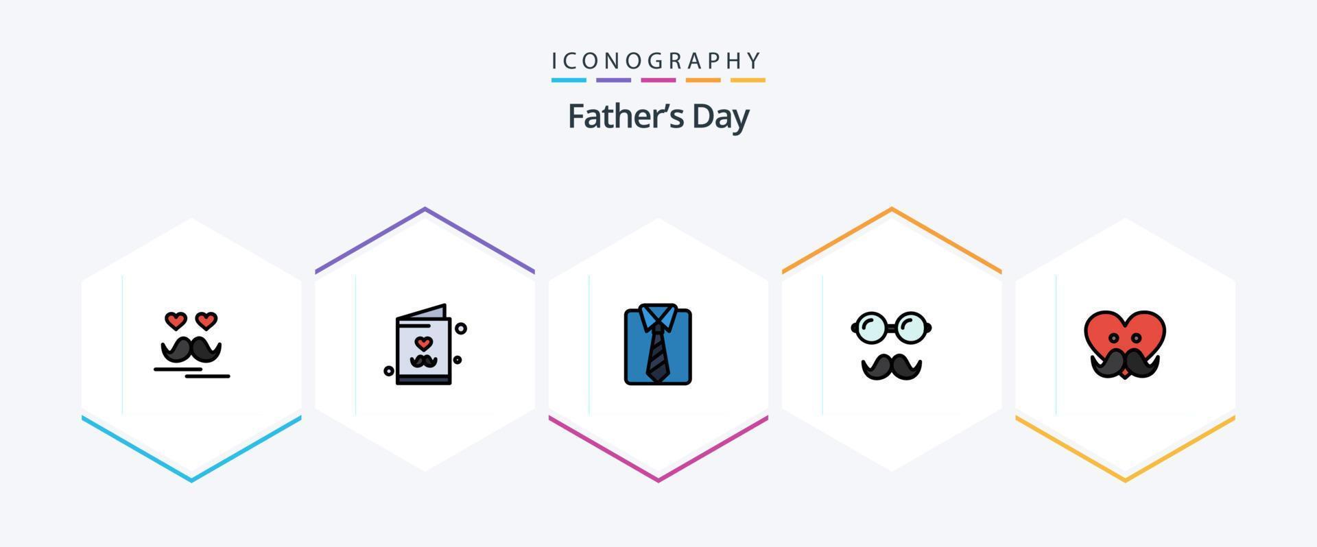 Fathers Day 25 FilledLine icon pack including father. specs. clothes. glasses. avatar vector