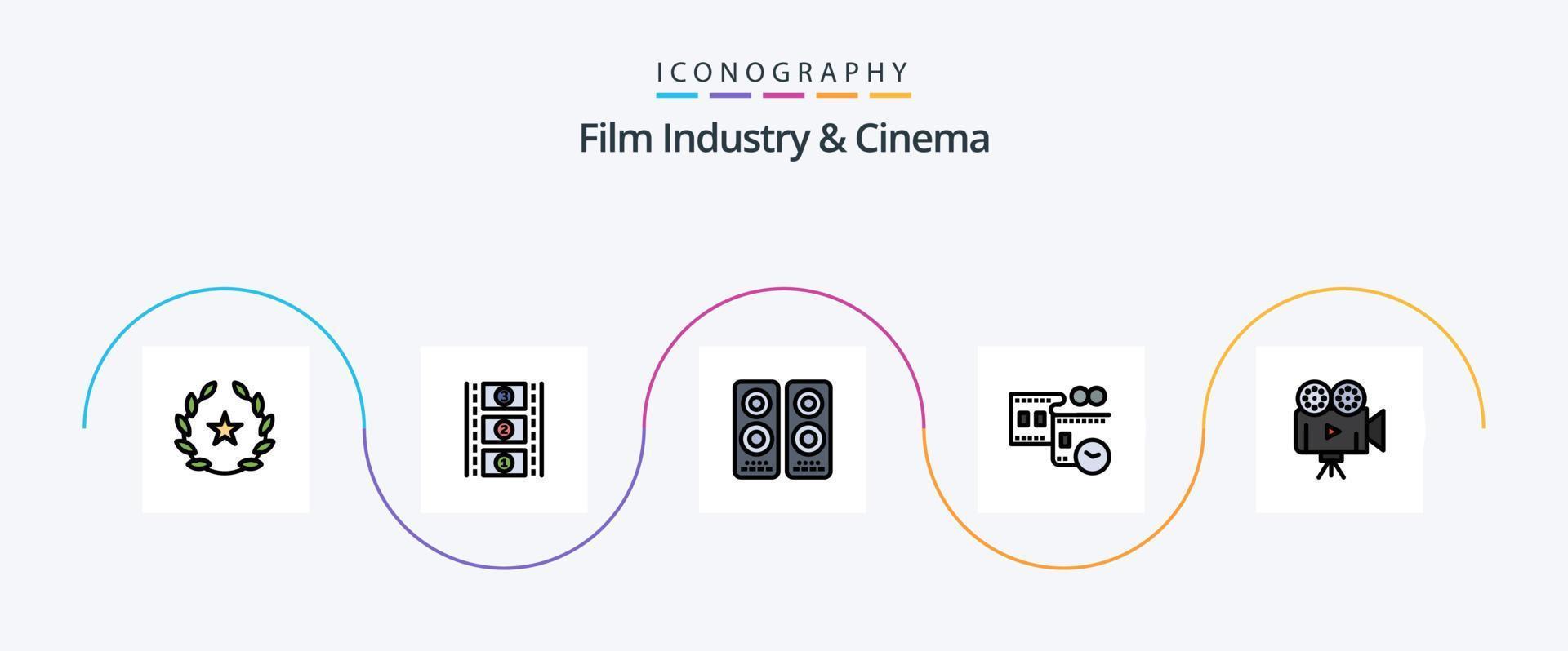 Cenima Line Filled Flat 5 Icon Pack Including projector. camera. entertaiment. time. film stip vector