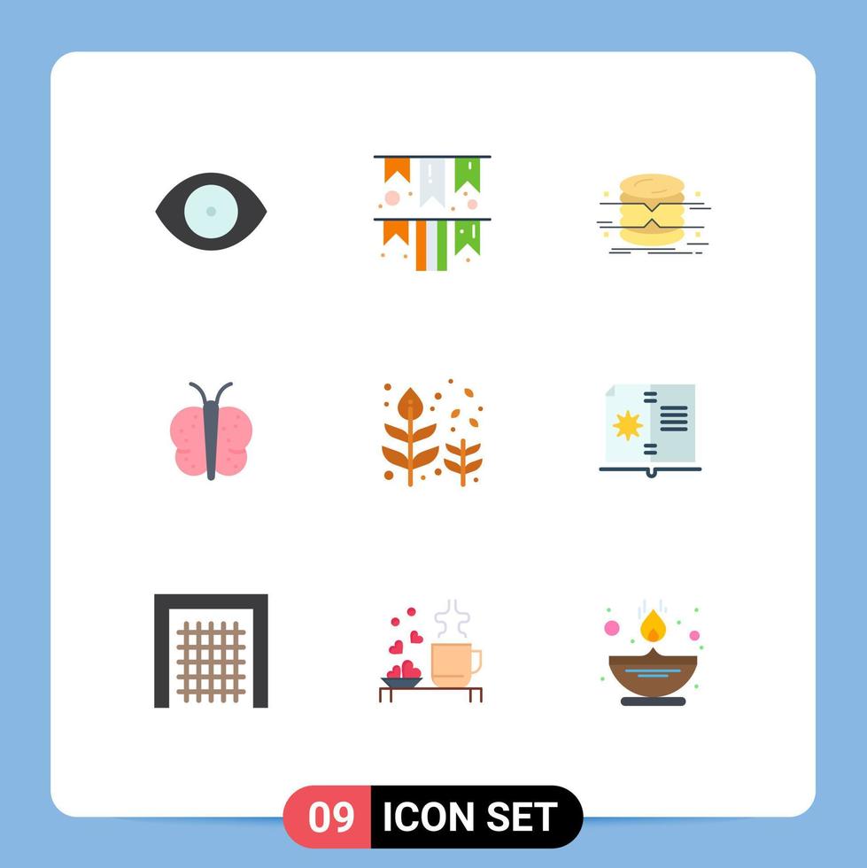 Mobile Interface Flat Color Set of 9 Pictograms of autumn easter database butterfly monitoring Editable Vector Design Elements
