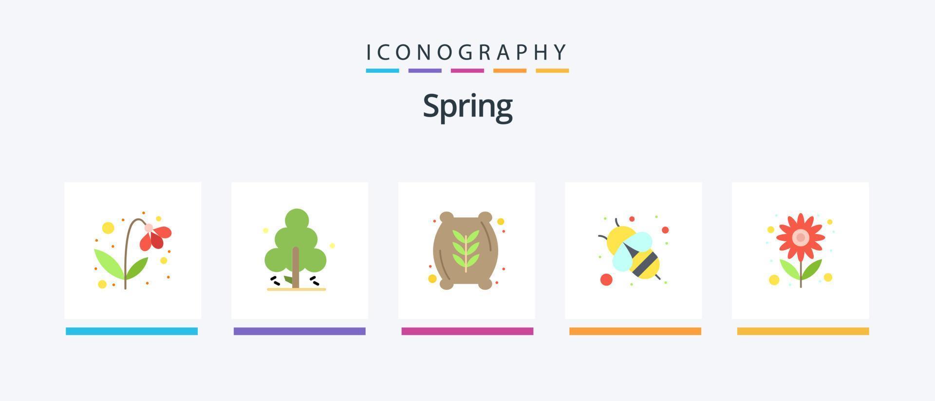 Spring Flat 5 Icon Pack Including nature. farm. flour sack. honey bee. bee. Creative Icons Design vector