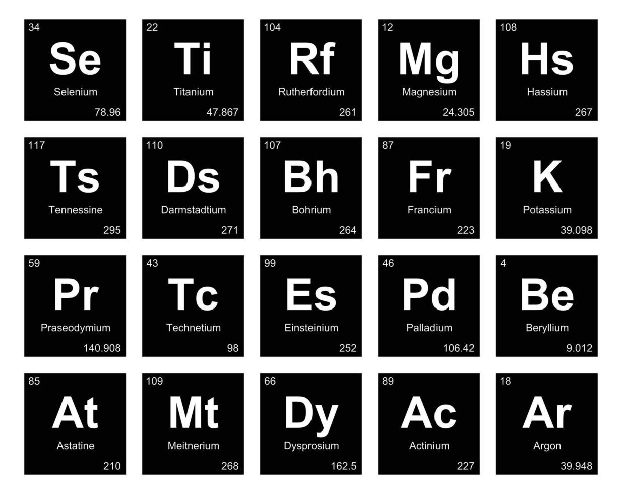 diseño de paquete de iconos de 20 tablas preiodicas de los elementos vector