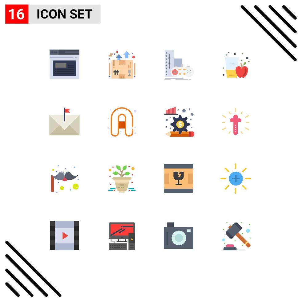 conjunto de 16 iconos de interfaz de usuario modernos signos de símbolos para empaque de jugo de manzana de vidrio juego de manzana paquete editable de elementos creativos de diseño de vectores