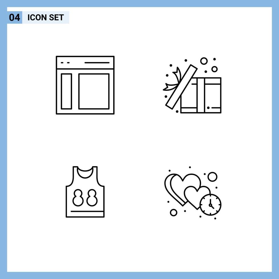 Modern Set of 4 Filledline Flat Colors and symbols such as communication surprise sidebar gift t shrit Editable Vector Design Elements